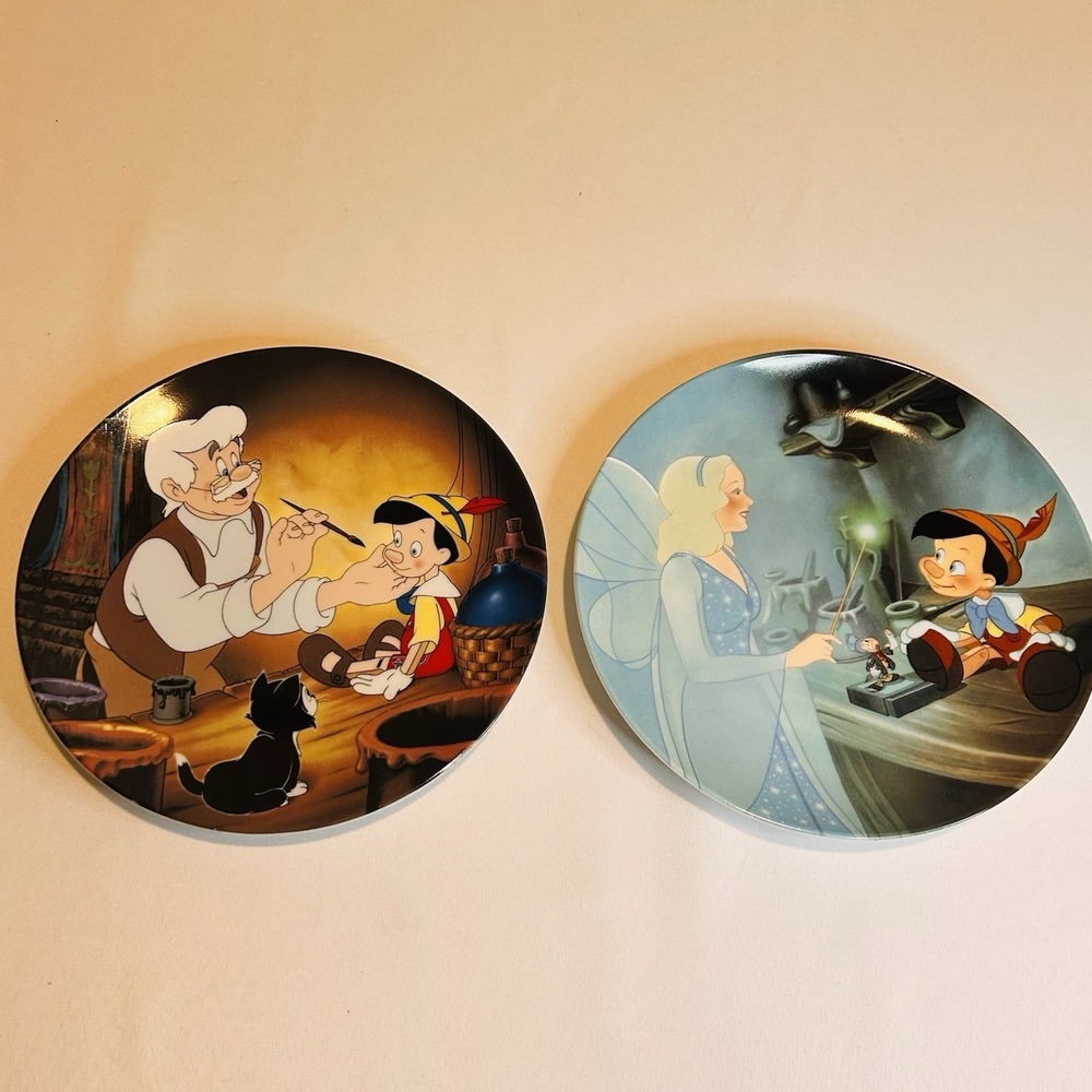 Pinocchio Knowles Disney Collector Plates Blue Fairy & Geppetto 1989 1990 Set